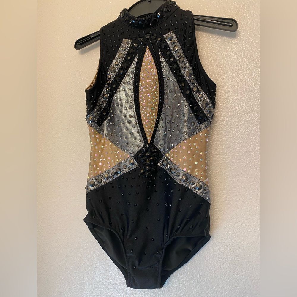 Glamour Solo Dance Costume Black Silver Rhinestone Jazz Contemporary SA Adult - Picture 3 of 11